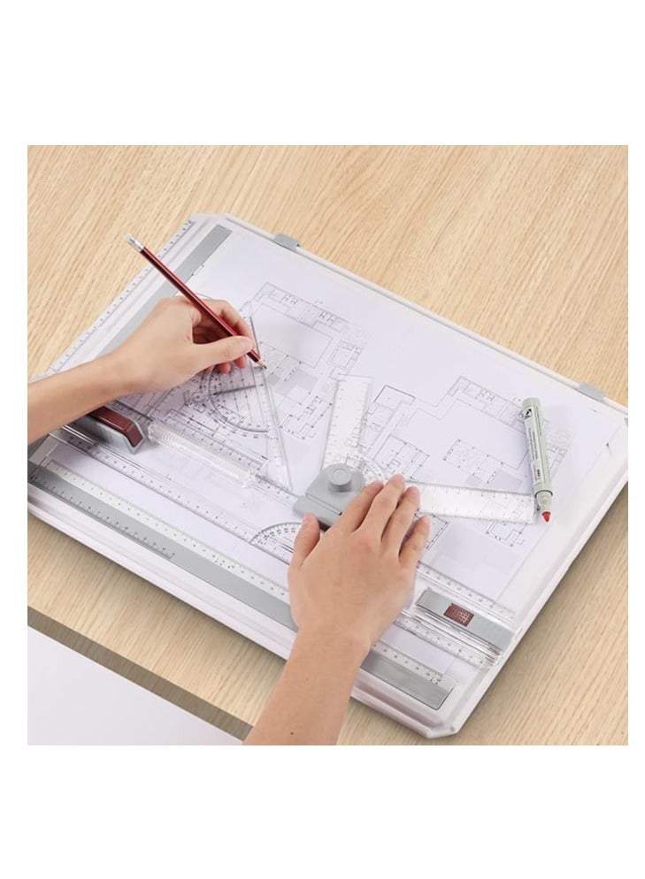 Generic A3 Drawing Tablet Set Multifunctional Drawing Table A3 Adjustable Measuring System Parallel Angle with Protractor Paper Locator Sliding Ruler Anti-Slip Support Leg White - Image 5
