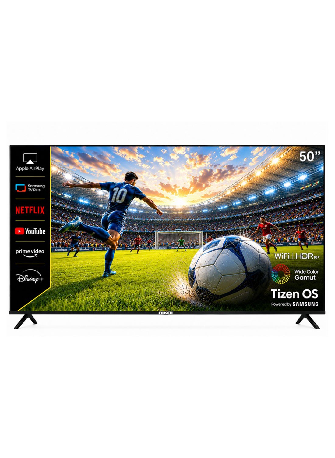 NIKAI 50 Inch 4K UHD Smart TV with Tizen OS (Samsung Powered) | Ultra HD LED Television | Samsung TV Plus | WiFi & Voice Control, Bluetooth 2.1, HDR10 | 2 Speaker (8W) | 3 HDMI & 2 USB - 50QTZN4KSLED 50QTZN4KSLED black