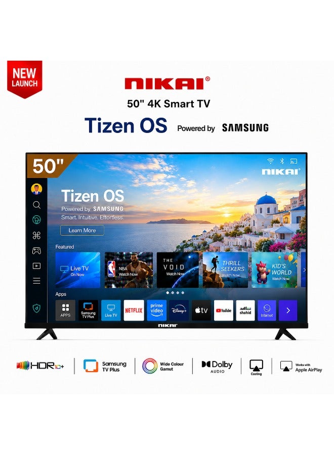 NIKAI 50 Inch 4K UHD Smart TV with Tizen OS (Samsung Powered) | Ultra HD LED Television | Samsung TV Plus | WiFi & Voice Control, Bluetooth 2.1, HDR10 | 2 Speaker (8W) | 3 HDMI & 2 USB - 50QTZN4KSLED 50QTZN4KSLED black - Image 1