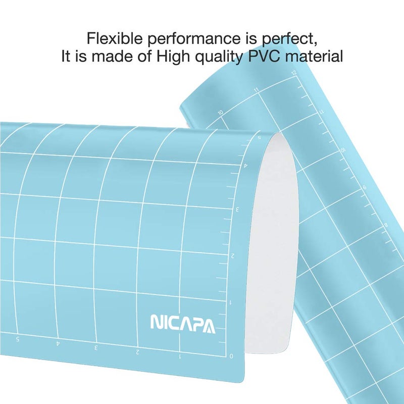 Nicapa Cutting Mat for Silhouette Cameo 3/2/1 (Light-Grip,12x12 inch 3pack) Adhesive&Sticky Non-Slip Flexible Square Gridded Blue Cut Mats Replacement Accessories Set Matts Vinyl Craft Sewing - Image 5