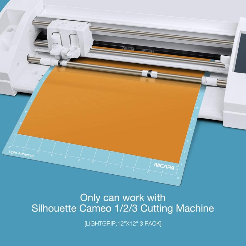 Nicapa Cutting Mat for Silhouette Cameo 3/2/1 (Light-Grip,12x12 inch 3pack) Adhesive&Sticky Non-Slip Flexible Square Gridded Blue Cut Mats Replacement Accessories Set Matts Vinyl Craft Sewing - Image 2