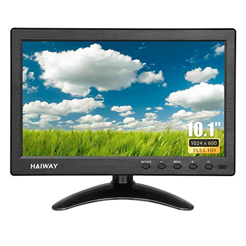 Haiway 10.1 inch Security Monitor, 1024x600 Resolution Small HDMI Monitor Small Computer Monitors with Remote Control with Built-in Dual Speakers HDMI VGA BNC Input for Gaming CCTV Raspberry Pi PC - Image 1
