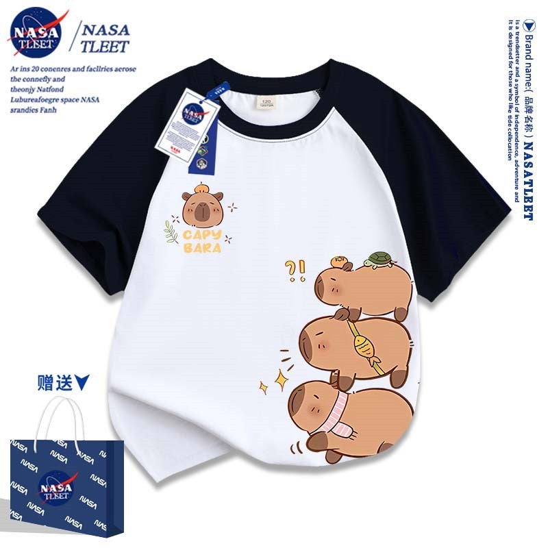 Nasa Co-Branded New Cartoon Kappibala Printed Crew Neck Bottoming Shirt Summer Men'S And Women'S Children'S Clothing Tide Brand T-Shirt - Image 5