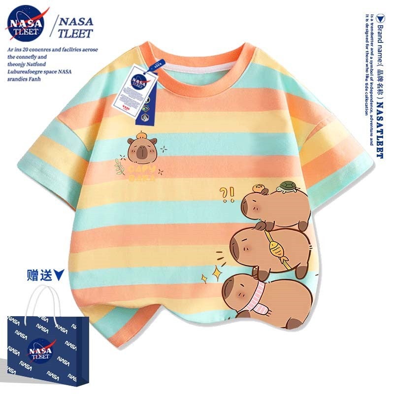 Nasa Co-Branded New Cartoon Kappibala Printed Crew Neck Bottoming Shirt Summer Men'S And Women'S Children'S Clothing Tide Brand T-Shirt - Image 1