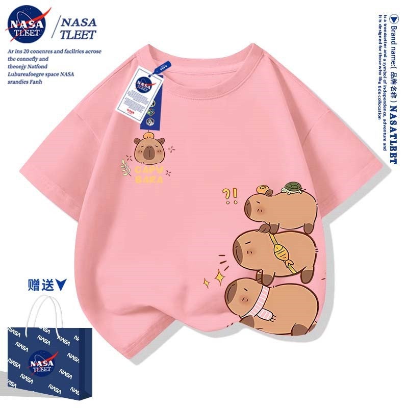 Nasa Co-Branded New Cartoon Kappibala Printed Crew Neck Bottoming Shirt Summer Men'S And Women'S Children'S Clothing Tide Brand T-Shirt - Image 4