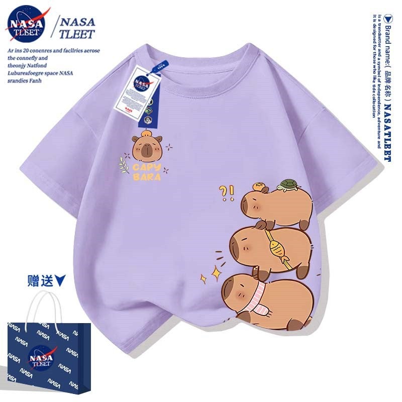 Nasa Co-Branded New Cartoon Kappibala Printed Crew Neck Bottoming Shirt Summer Men'S And Women'S Children'S Clothing Tide Brand T-Shirt - Image 2