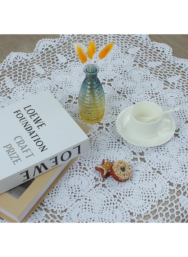 kilofly Handmade Crochet Cotton Lace Table Placemats Sofa Doilies, Square, White, 27 inch - Image 4