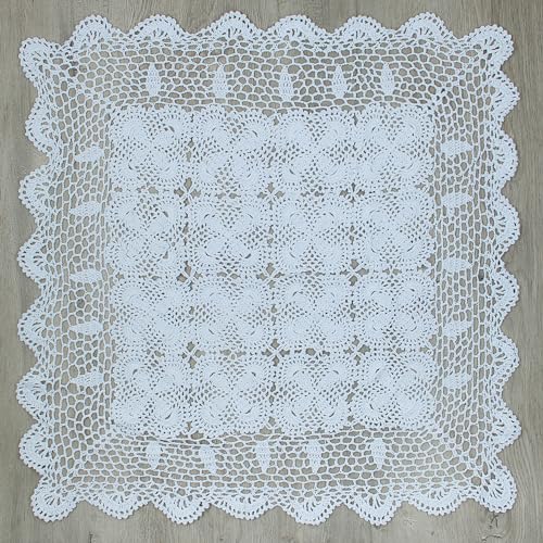kilofly Handmade Crochet Cotton Lace Table Placemats Sofa Doilies, Square, White, 27 inch - Image 2