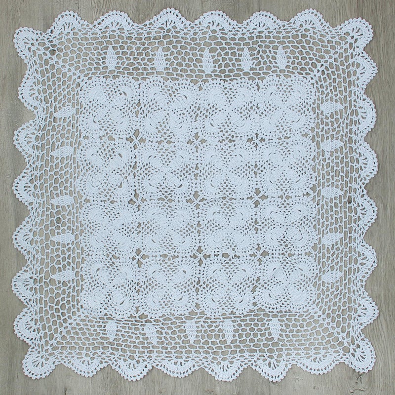kilofly Handmade Crochet Cotton Lace Table Placemats Sofa Doilies, Square, White, 27 inch - Image 1
