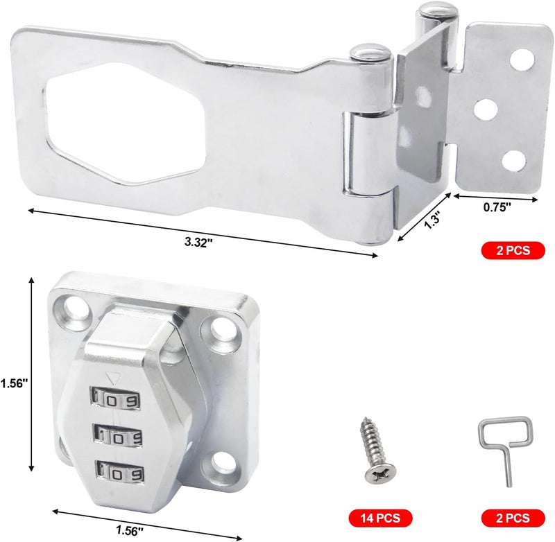 KIBBEH 2 Pack Password Rotary Hasp Locks, Collapsible Solid 304 Stainless Steel File Cabinet Lock Desk Drawer Lock, for 90 Degree and 180 Degree Drawers, Dabinets, Doors, Flip Barn Door, Outdoor - Image 2