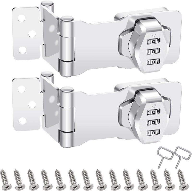 KIBBEH 2 Pack Password Rotary Hasp Locks, Collapsible Solid 304 Stainless Steel File Cabinet Lock Desk Drawer Lock, for 90 Degree and 180 Degree Drawers, Dabinets, Doors, Flip Barn Door, Outdoor - Image 1