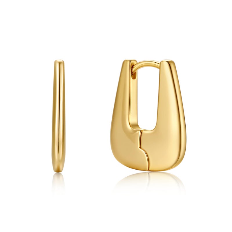 FRUMOS 18K Gold Plated Square Earrings for Women, Uâ€‘Shaped Huggie Hoop Earrings, Hypoallergenic 925 Sterling Silver Post with Secure Hinge Closure, Minimalist Geometric Gold Square Hoop Earrings - Image 1