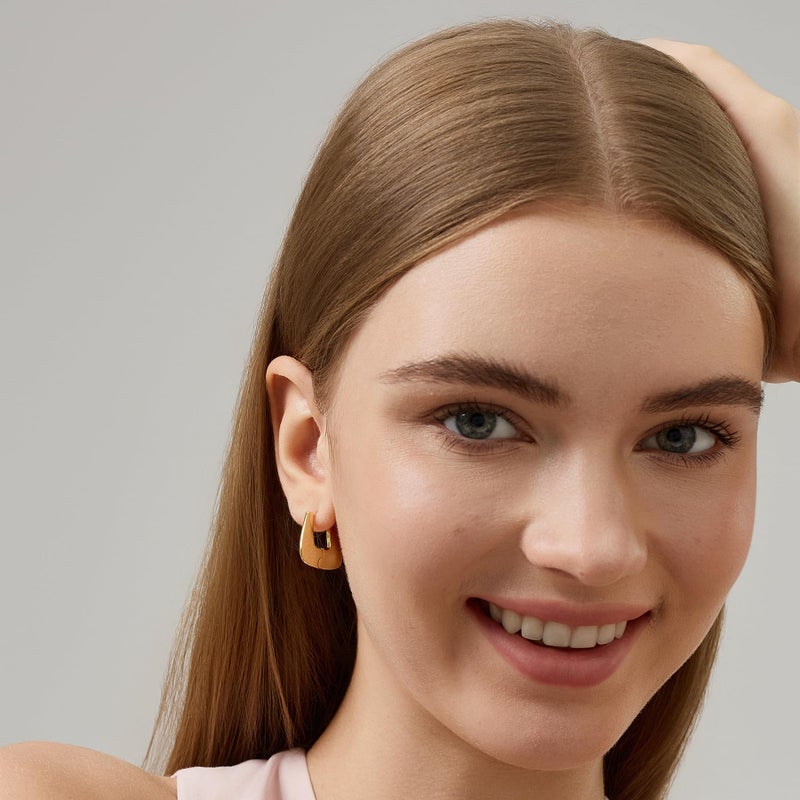 FRUMOS 18K Gold Plated Square Earrings for Women, Uâ€‘Shaped Huggie Hoop Earrings, Hypoallergenic 925 Sterling Silver Post with Secure Hinge Closure, Minimalist Geometric Gold Square Hoop Earrings - Image 5