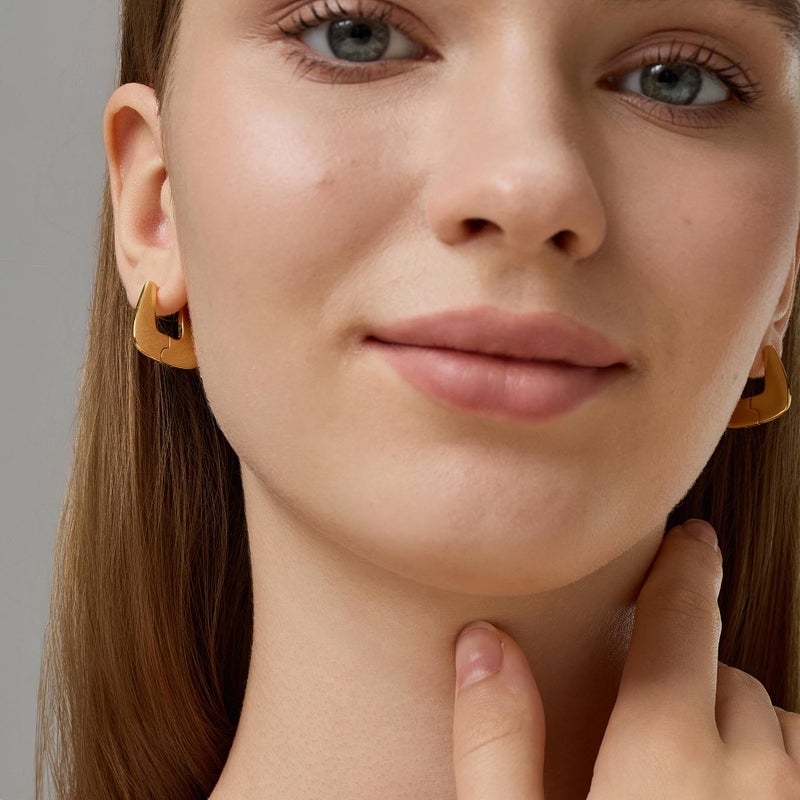 FRUMOS 18K Gold Plated Square Earrings for Women, Uâ€‘Shaped Huggie Hoop Earrings, Hypoallergenic 925 Sterling Silver Post with Secure Hinge Closure, Minimalist Geometric Gold Square Hoop Earrings - Image 2