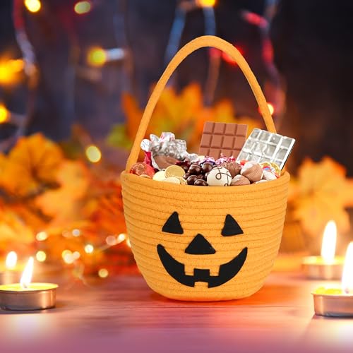 Pro Goleem Halloween Basket for Kids Small Pumpkin Bucket for Candy Orange Halloween Decorations Cute Trick or Treat Boo Basket - Image 3