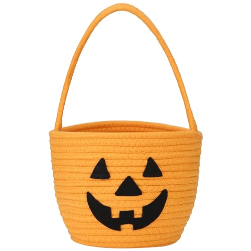Pro Goleem Halloween Basket for Kids Small Pumpkin Bucket for Candy Orange Halloween Decorations Cute Trick or Treat Boo Basket - Image 1