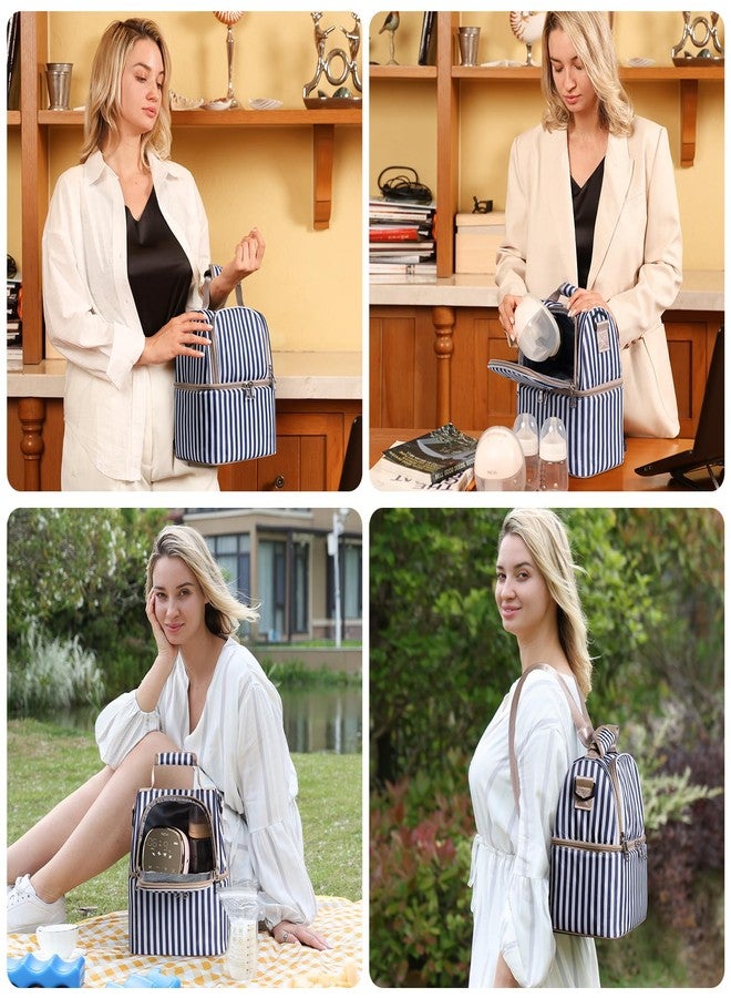 نسفي حقيبة تبريد حليب الأم NCVI مع عبوة ثلج - طبقة مزدوجة تتسع لـ 6 زجاجات، حتى 9 أونصات لحقيبة ظهر مضخة الثدي للأم المرضعة (مخططة) - Image 5