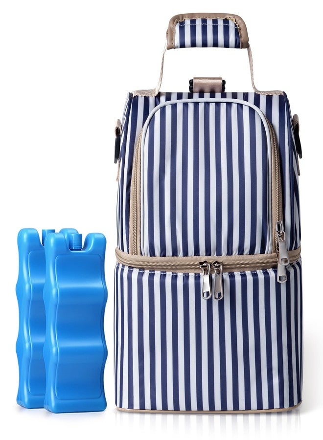 نسفي حقيبة تبريد حليب الأم NCVI مع عبوة ثلج - طبقة مزدوجة تتسع لـ 6 زجاجات، حتى 9 أونصات لحقيبة ظهر مضخة الثدي للأم المرضعة (مخططة) - Image 1