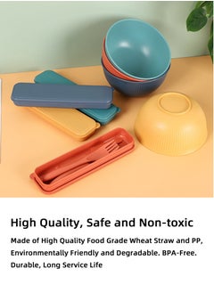 Teuuea 44PCS Wheat Straw Dinner Sets, Reusable Dinnerware Cutlery Sets, Eco-Friendly Kitchen Travel Plates Bowls Mugs Knives Forks Spoons, for Kids Adult Home Office Party Picnic Camping Outdoor  - Image 2