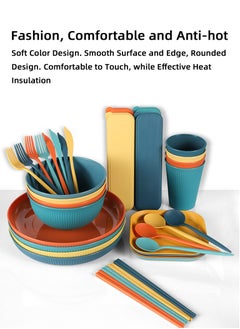 Teuuea 44PCS Wheat Straw Dinner Sets, Reusable Dinnerware Cutlery Sets, Eco-Friendly Kitchen Travel Plates Bowls Mugs Knives Forks Spoons, for Kids Adult Home Office Party Picnic Camping Outdoor  - Image 3