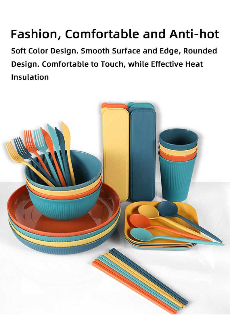 Teuuea 44PCS Wheat Straw Dinner Sets, Reusable Dinnerware Cutlery Sets, Eco-Friendly Kitchen Travel Plates Bowls Mugs Knives Forks Spoons, for Kids Adult Home Office Party Picnic Camping Outdoor  - Image 3