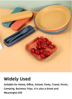 Teuuea 44PCS Wheat Straw Dinner Sets, Reusable Dinnerware Cutlery Sets, Eco-Friendly Kitchen Travel Plates Bowls Mugs Knives Forks Spoons, for Kids Adult Home Office Party Picnic Camping Outdoor  - Image 5