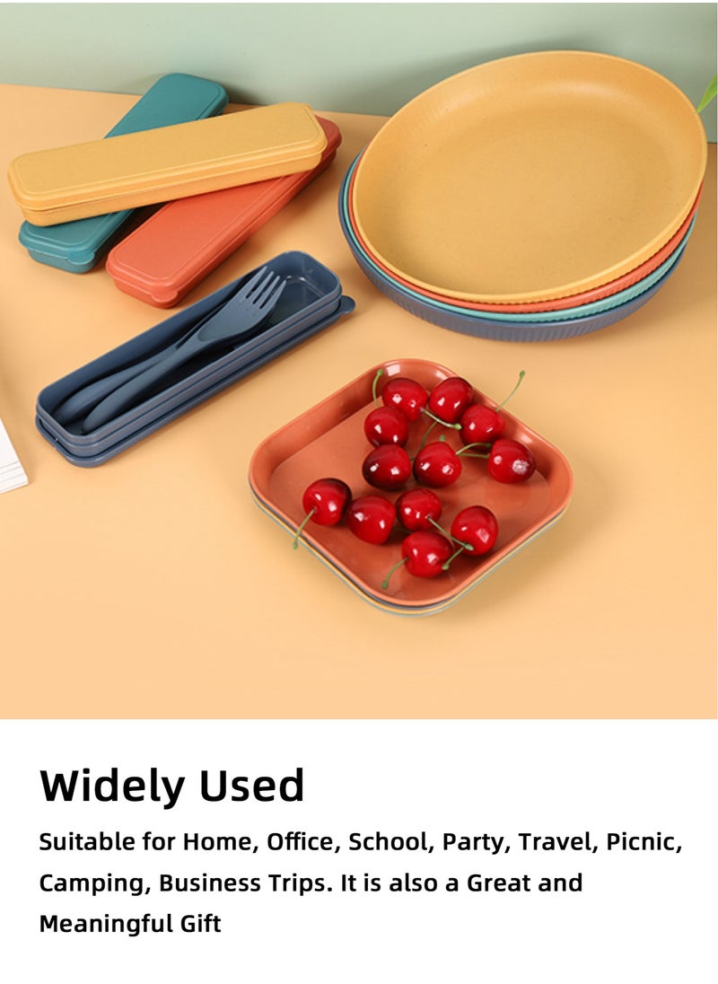 Teuuea 44PCS Wheat Straw Dinner Sets, Reusable Dinnerware Cutlery Sets, Eco-Friendly Kitchen Travel Plates Bowls Mugs Knives Forks Spoons, for Kids Adult Home Office Party Picnic Camping Outdoor  - Image 5