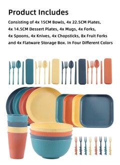 Teuuea 44PCS Wheat Straw Dinner Sets, Reusable Dinnerware Cutlery Sets, Eco-Friendly Kitchen Travel Plates Bowls Mugs Knives Forks Spoons, for Kids Adult Home Office Party Picnic Camping Outdoor  - Image 4