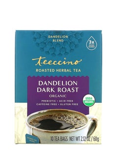 teeccino Organic Roasted Herbal Tea Dark Roasted Dandelion Caffeine Free 10 Tea Bags 2.12 oz (60 g) 