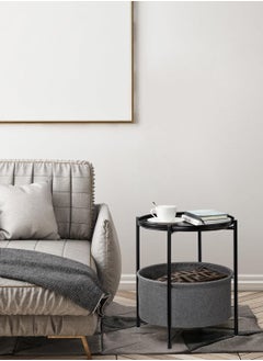 Arabest Round Side Table with Fabric Storage Basket, Metal Small Bedside Table Nightstand with Removable Tray Top for Living Room, Bedroom, Nursery, Laundry, Black  - Image 4