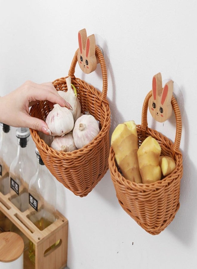 PRETYZOOM 2pcs Hanging Woven Basket Kitchen Wall Mounted Storage Basket Vegetable Garlic Ginger Organizer Home Decoration - Image 3