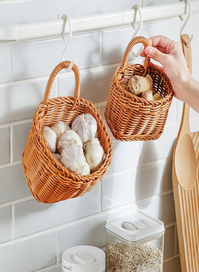 PRETYZOOM 2pcs Hanging Woven Basket Kitchen Wall Mounted Storage Basket Vegetable Garlic Ginger Organizer Home Decoration - Image 5