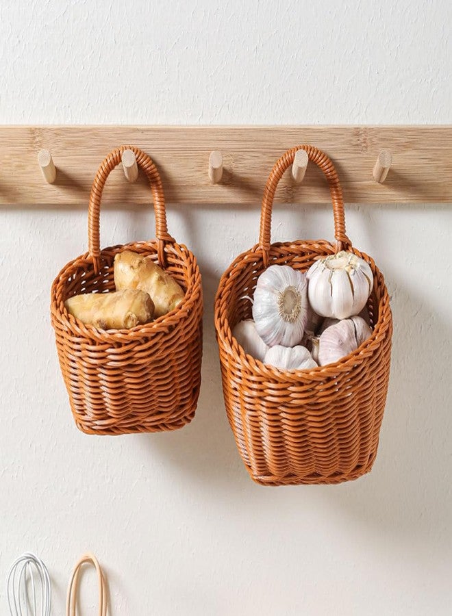 PRETYZOOM 2pcs Hanging Woven Basket Kitchen Wall Mounted Storage Basket Vegetable Garlic Ginger Organizer Home Decoration - Image 4