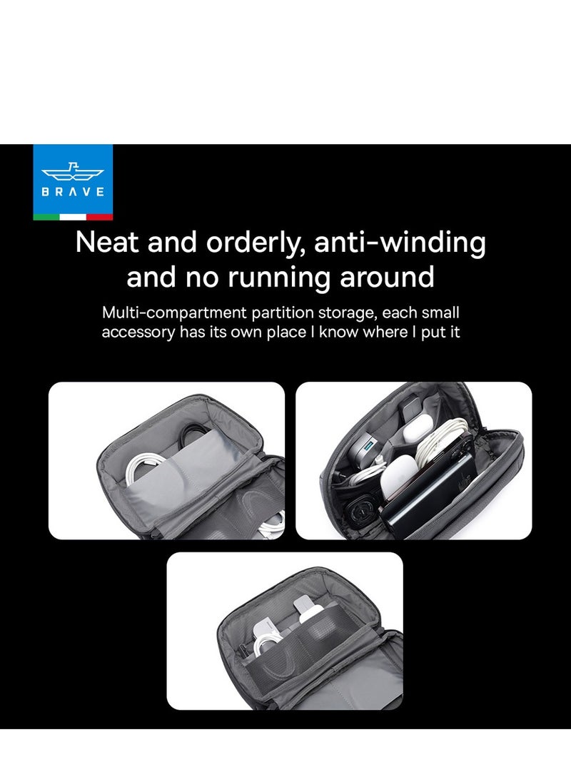 Brave - 5-in-1 Portable Travel Charging Kit - Includes 12,000mAh Power Bank, Universal Travel Adapter with 20W GaN Fast Charger, 2-in-1 USB-C and Lightning Cables, 9-in-1 Multifunctional Travel Kit, 2-Layer Waterproof Tech Bag - Compact Charging Solution for Travel, Office, and Everyday Use - Image 1