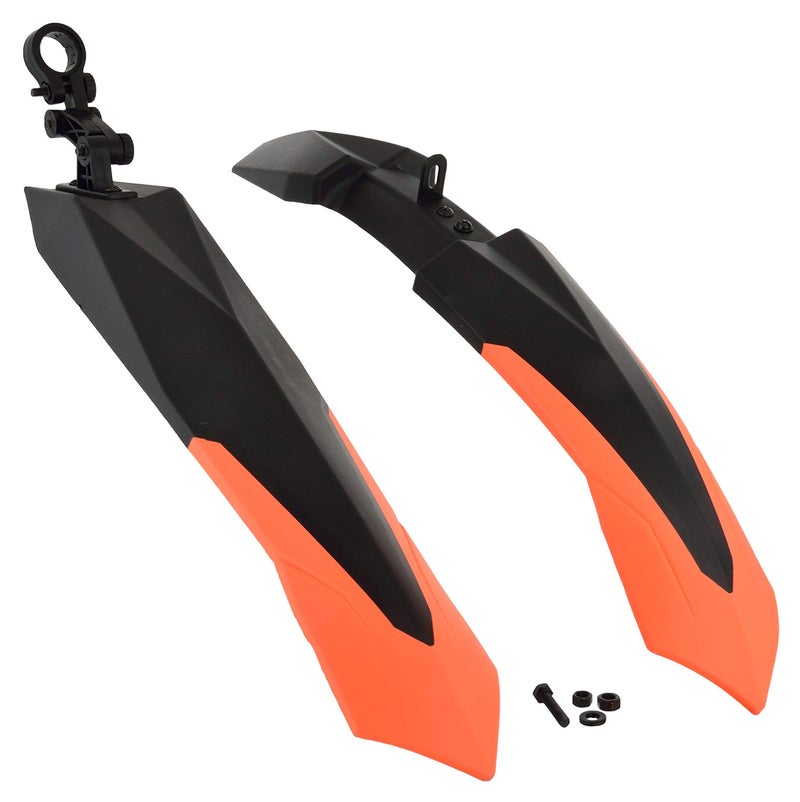Dark Horse® Bicycle Dual Tone Front & Rear Mudguard with Unbreakable Plastic Clamp, Black-Orange - Image 1