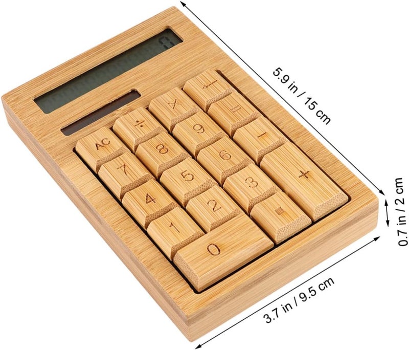 Portable Solar Calculator 18-Key Bamboo Design Dual Power Educational Tool for Office and Home Use - Image 2