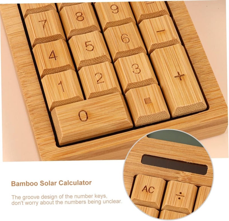 Portable Solar Calculator 18-Key Bamboo Design Dual Power Educational Tool for Office and Home Use - Image 3