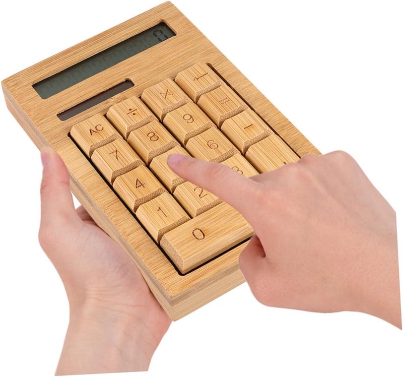 Portable Solar Calculator 18-Key Bamboo Design Dual Power Educational Tool for Office and Home Use - Image 4