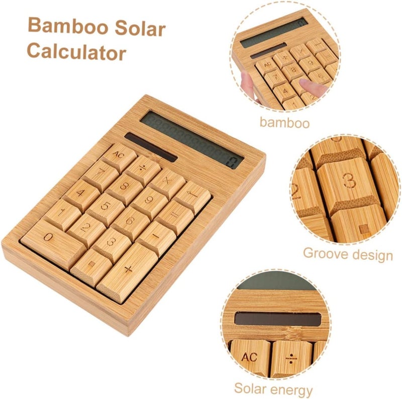 Portable Solar Calculator 18-Key Bamboo Design Dual Power Educational Tool for Office and Home Use - Image 5