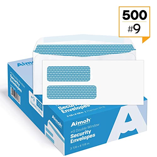 Aimoh #9 Double Window Security Business Mailing Envelopes for Invoices, Statements and Legal Documents - GUMMED Closure, Security Tinted - Size 3-7/8 x 8-7/8 - White - 24 LB - 500 Count (30129) - Image 2