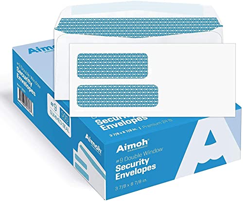 Aimoh #9 Double Window Security Business Mailing Envelopes for Invoices, Statements and Legal Documents - GUMMED Closure, Security Tinted - Size 3-7/8 x 8-7/8 - White - 24 LB - 500 Count (30129) - Image 1