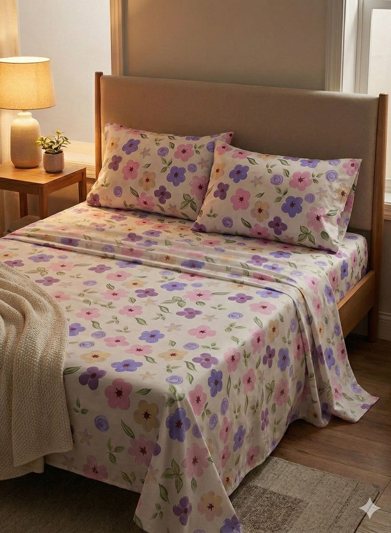 Yarlin-Bed Set (Flat Bedsheet for 160 cm beds and 2 Small Pillowcases (Floral 2) Design