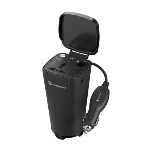 Portronics 200W Car Power One with 30W Type-C PD,12V Car Plug Power Cord,18W USB Port, AC Socket, Cigarette Lighter Slot, LED Indicator, Power Button, and Cooling Fan – Compact and Durable(Black) - Image 1