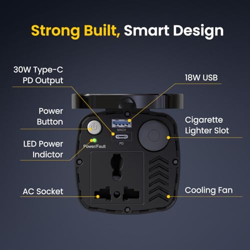 Portronics 200W Car Power One with 30W Type-C PD,12V Car Plug Power Cord,18W USB Port, AC Socket, Cigarette Lighter Slot, LED Indicator, Power Button, and Cooling Fan – Compact and Durable(Black) - Image 5