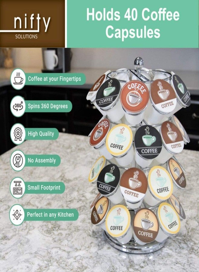 Nifty Solutions Nifty K Cup Holder – Compatible with K-Cups, Coffee Pod Carousel | 40 K Cup Holder, Spins 360-Degrees, Lazy Susan Platform, Modern Chrome Design, Home or Office Kitchen Counter Organizer - Image 4