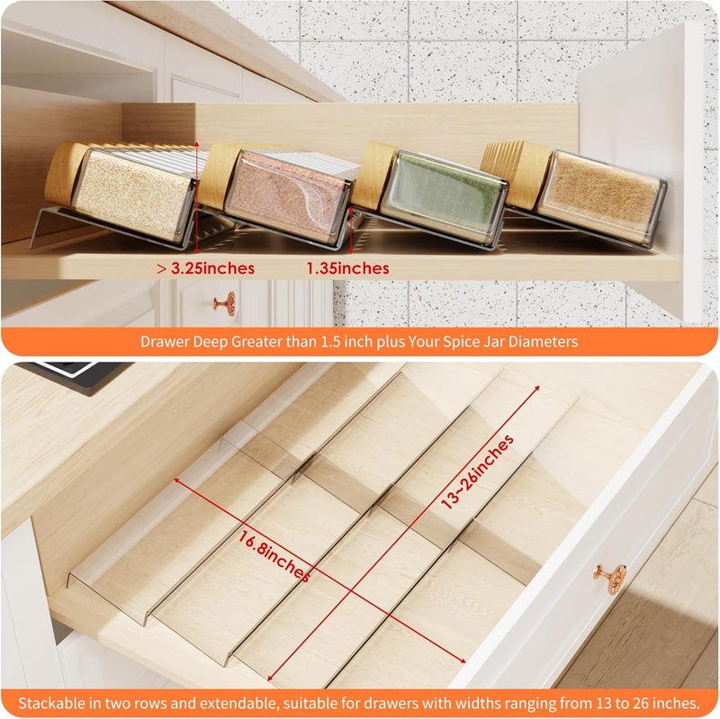 Jadehom Spice Drawer Organizer, 4 Tier Clear Acrylic Expandable From 13" to 26" Seasoning Jars Drawer Insert, Kitchen Drawer Spice Rack Tray for Cabinet/Countertop - Image 3