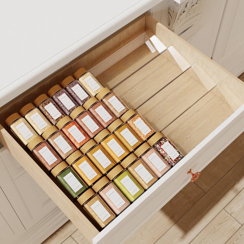 Jadehom Spice Drawer Organizer, 4 Tier Clear Acrylic Expandable From 13" to 26" Seasoning Jars Drawer Insert, Kitchen Drawer Spice Rack Tray for Cabinet/Countertop - Image 1