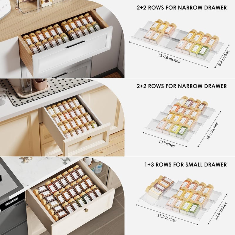 Jadehom Spice Drawer Organizer, 4 Tier Clear Acrylic Expandable From 13" to 26" Seasoning Jars Drawer Insert, Kitchen Drawer Spice Rack Tray for Cabinet/Countertop - Image 5
