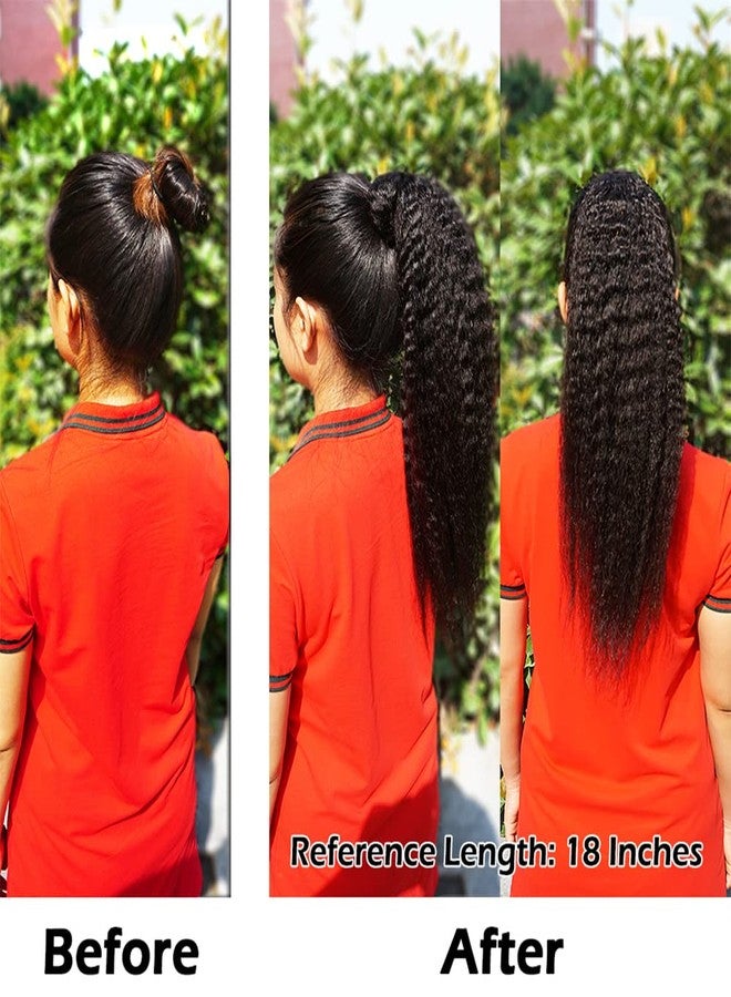 Adette 24 Inches Kinky Straight Ponytail Human Hair Yaki Straight Ponytail Extension for Black Women Wrap Around Ponytail Hair Piece with Magic Paste Ponytail Natural Black Color - Image 5