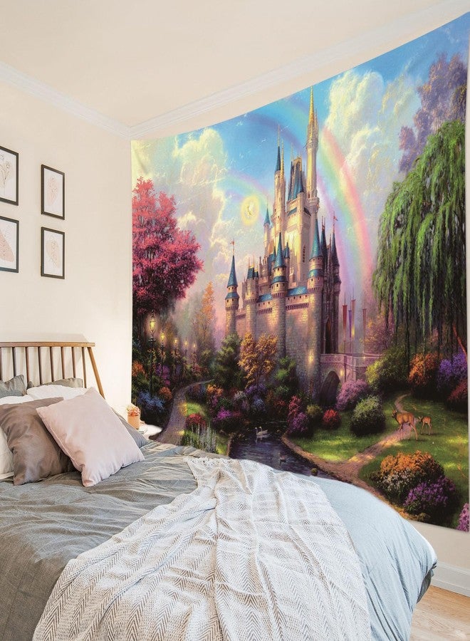 HVEST Castle Tapestry Trees and River in Fantasy Forest Wall Hanging Fairy Tale Tapestries for Kids Bedroom Living Room Dorm Party Wall Decor,60Wx40H inches - Image 4